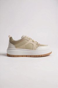 Tênis Feminino Casual Energy Tons Neutros Com Solado Alto Branco/Off/Aveia