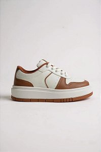 Tênis Feminino Casual Energy Design Moderno Solado Alto Branco/Caramelo