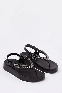 Sandália Petite Jolie Feminina Com Corrente Dourada E Solado Plataforma   Preto