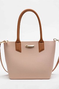 Bolsa Petite Jolie Bege Com Alças Marrons Estilo Tote Elegante E Versátil Crean
