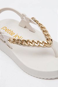 Sandália Petite Jolie Feminina Com Corrente Dourada E Solado Plataforma   White