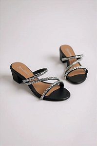 Tamanco Addan Feminino Com Strass E Salto Bloco Médio Para Conforto E Estilo Preto