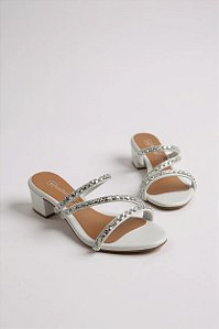 Tamanco Addan Feminino Com Strass E Salto Bloco Médio Para Conforto E Estilo Branco