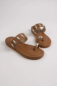 Papete Littz Feminina Com Detalhes Dourados - Conforto E Estilo Para O Dia A Dia  Caramelo