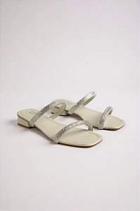 Tamanco Littz Com Tiras Finas, Design Elegante E Salto Baixo Para Conforto Diário  Off White