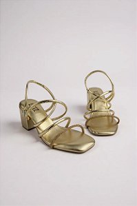 Sandália Com Salto Médio Littz - Elegância E Conforto Para Ocasiões Especiais  Ouro