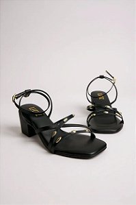 Sandália Com Salto Médio Littz Com Detalhes Metálicos E Tiras Finas  Preto