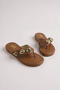 Tamanco Littz Feminino Marrom Com Detalhes Dourados Confortável E Estiloso Caramelo