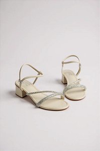 Sandália Com Salto Médio Littz Feminina Com Strass Elegante E Confortável  Off White
