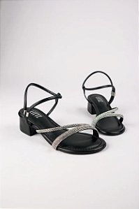 Sandália Com Salto Médio Littz Feminina Com Strass Elegante E Confortável  Preto