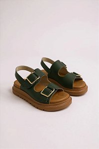 Sandália Modare Feminina Em Couro Com Fivelas Ajuste Velcro Verde Musgo