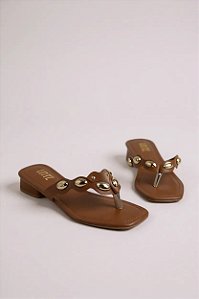 Tamanco Littz Feminino Com Detalhes Metálicos E Salto Baixo Confortável  Caramelo