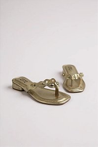 Tamanco Littz Feminino Com Detalhes Metálicos E Salto Baixo Confortável  Ouro