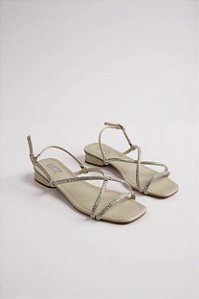 Sandália Littz Feminina Com Tiras Finas E Salto Baixo Confortável  Off White