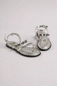 Sandália Rasteira Littz Com Pedras Decorativas E Tiras Finas Para Conforto  Prata