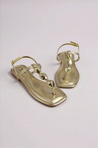 Sandália Rasteira Littz Com Detalhes Metalizados Conforto E Estilo  Ouro