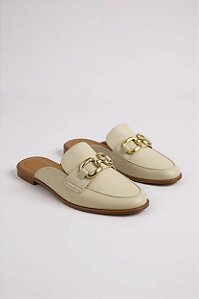 Mule Feminino Vizzano Bico Redondo Com Adorno  Branco Off