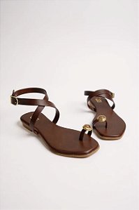 Sandália Rasteira Feminina Com Detalhe Dourado  Browny