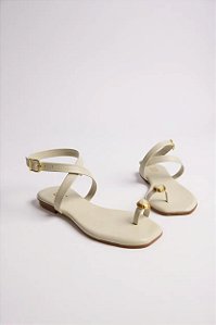 Sandália Rasteira Feminina Com Detalhe Dourado  Off White