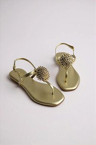 Sandalia Rasteira Feminina Com Detalhe De Flor  Ouro Light