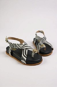 Sandália Feminina Littz Cruzada Com Detalhes Metalizados  Zebra