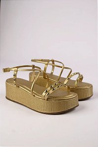 Sandalia Flat Littz Tira Com Adorno Ouro Light