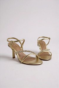 Sandália Beira Rio Com Salto Fino E Strass Elegante  Dourado/Ouro