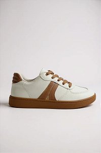Tenis Feminino Beira Rio Casual Com Faixa Lateral Branco/Nude