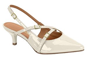 Scarpin Vizzano Slingback Com Salto Baixo E Tiras Cruzadas Branco Off