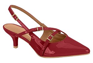 Scarpin Vizzano Slingback Com Salto Baixo E Tiras Cruzadas Vermelho
