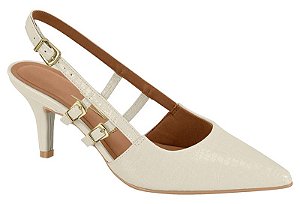 Scarpin Vizzanp Slingback Com Salto Medio E Tiras Laterais Branco Off