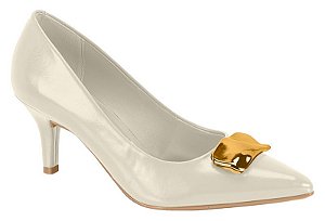 Scarpin Vizzano De Salto Médio Com Detalhe Metalizado Branco Off