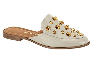 Mule Vizzano Feminino Com Textura Croco E Fivela Elegante Branco Off