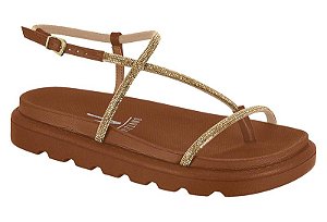 Sandália Vizzano Rasteira Com Tiras Finas E Brilhantes  Bege
