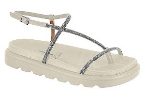 Sandália Vizzano Rasteira Com Tiras Finas E Brilhantes  Branco Off