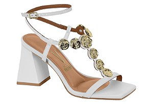Sandália De Salto Vizzano Com Aplicações Metálicas E Salto Bloco Branco