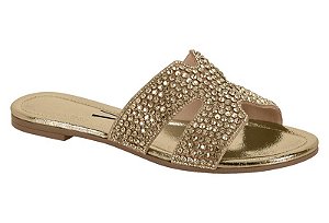 Sandalia Rasteira Vizzano Slide Com Aplicações Brilhantes Dourado