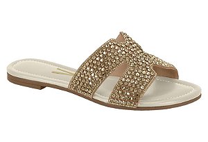 Sandalia Rasteira Vizzano Com Aplicações Brilhantes Bege/Branco Off