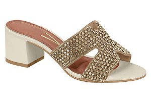 Tamanco Vizzano Com Salto Médio E Aplicações Brilhantes Bege