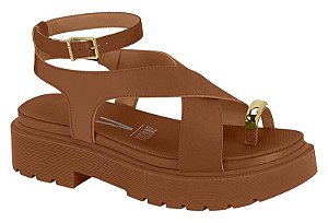 Sandalia Vizzano Flat Tratorada Com Detalhe Dourado Amarração Marrom
