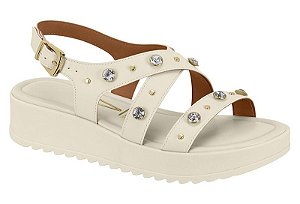 Flat Vizzano Com Aplicações Brilhantes E Tiras Largas Branco Off