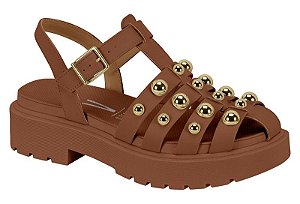 Flat Vizzano Com Aplicações Metálicas E Detalhes Dourados Marrom