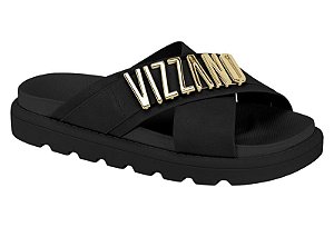 Sandalia Slide Vizzano Com Tiras Cruzadas E Detalhe Metalizado Preto