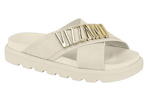 Sandalia Slide Vizzano Com Tiras Cruzadas E Detalhe Metalizado Branco Off