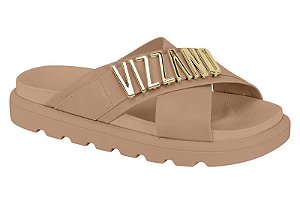 Sandalia Slide Vizzano Com Tiras Cruzadas E Detalhe Metalizado Nude