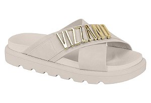 Sandalia Slide Vizzano Com Tiras Cruzadas E Detalhe Metalizado Cinza