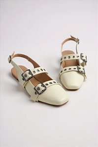 Mule Juliana Amaral Bico Quadrada Fivela Com Ajuste Off White