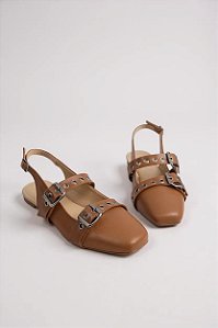 Mule Juliana Amaral Bico Quadrada Fivela Com Ajuste Caramelo