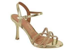 Sandália Vizzano Feminina De Salto Alto Com Tiras Finas Dourado/Bege