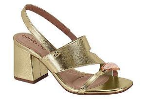 Tamanco Beira Rio Feminino Salto Bloco Com Detalhe Decorativo Dourado